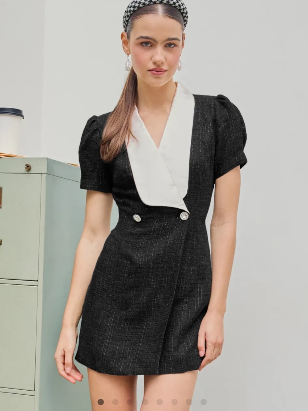 Tweed Collar Button Mini Dress